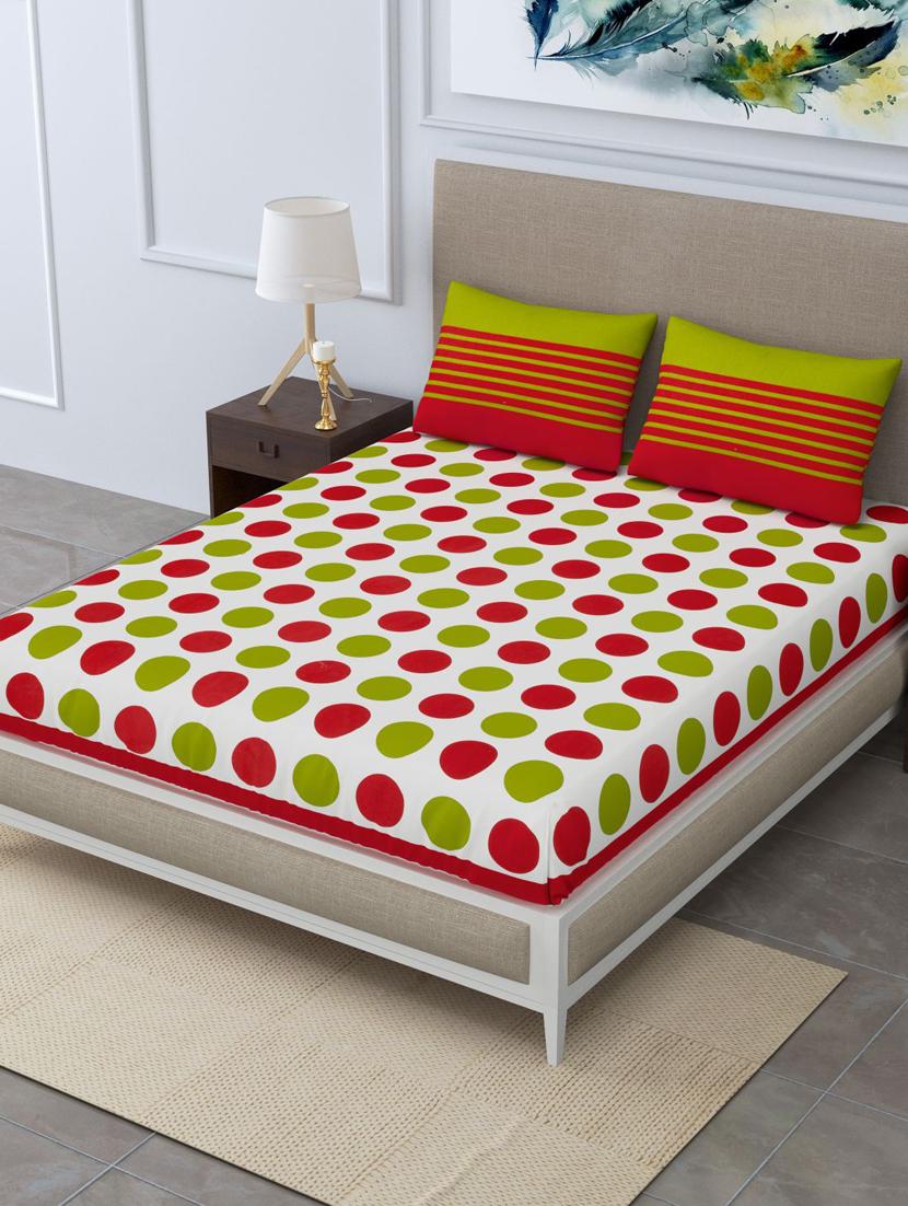 uniqchoice green color 100% cotton jaipuri traditonal double bedsheet with 2 pillow cover - 18655753 - Zoom Image - 0