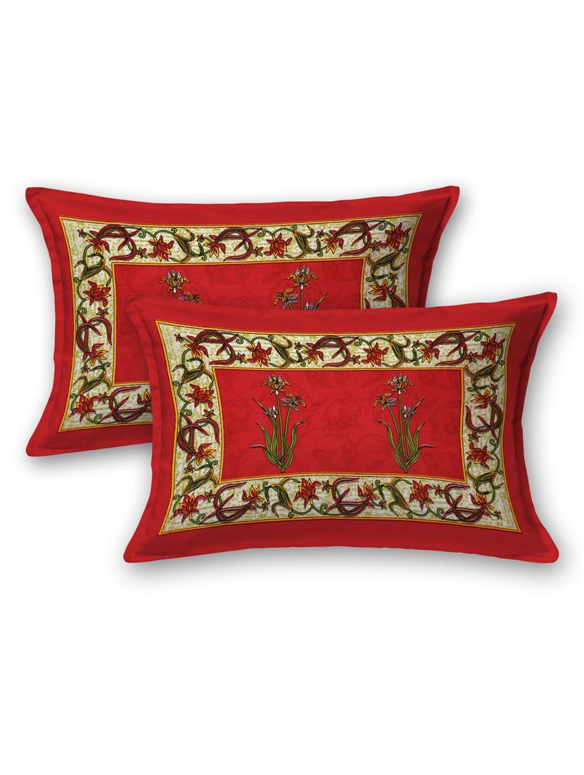 uniqchoice red color 100% cotton jaipuri traditonal double bedsheet with 2 pillow cover - 18655761 -  Standard Image - 1