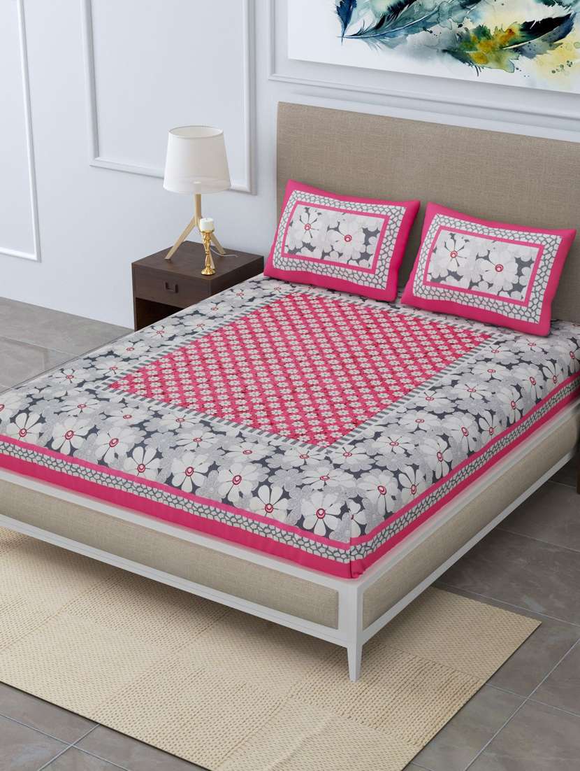 uniqchoice 100% cotton jaipuri traditonal double bedsheet with 2 pillow cover