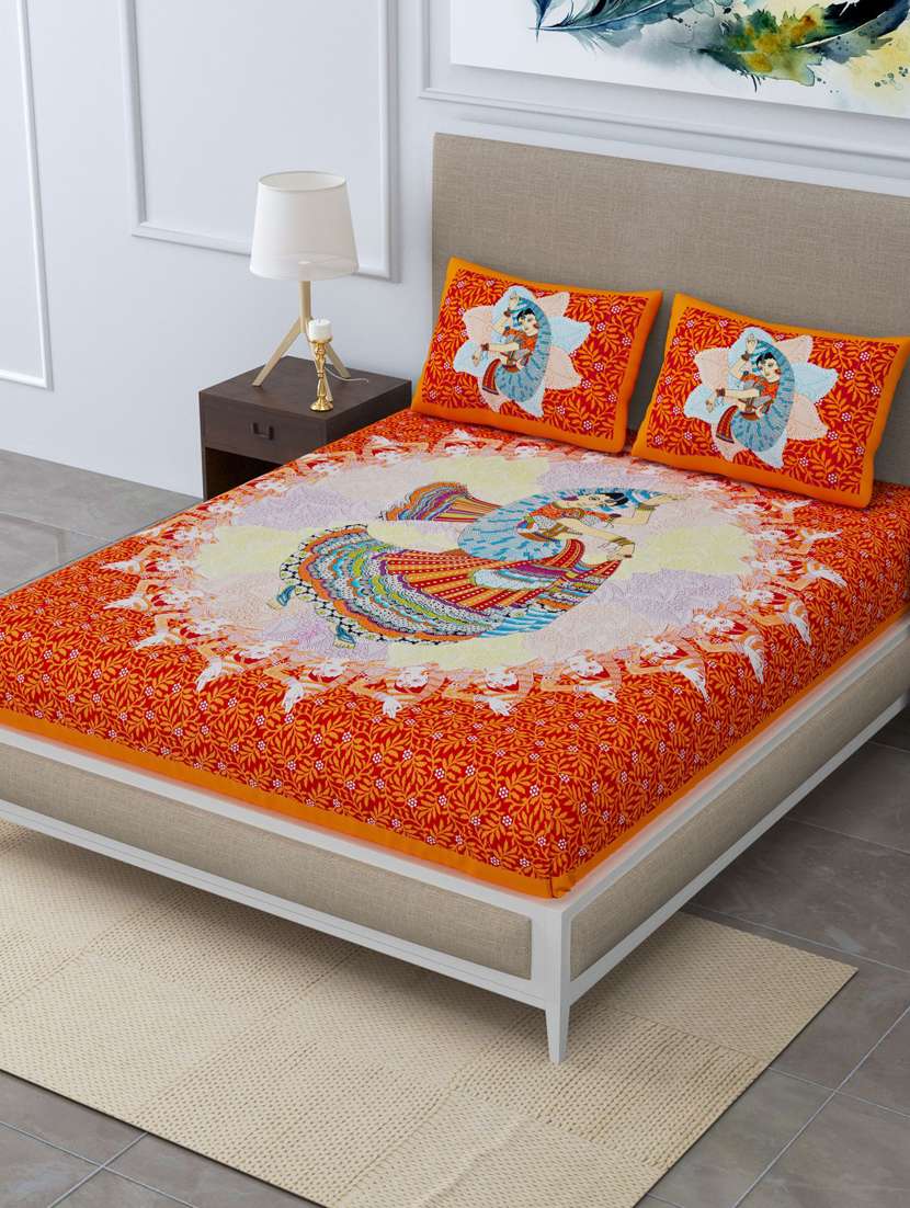 printed double bedsheet with 2 pillow cover