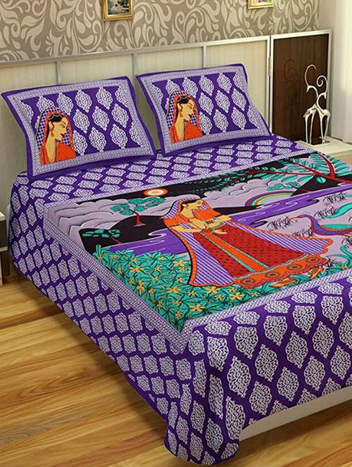 printed double bedsheet with 2 pillow cover - 18655784 - Standard Image - 0