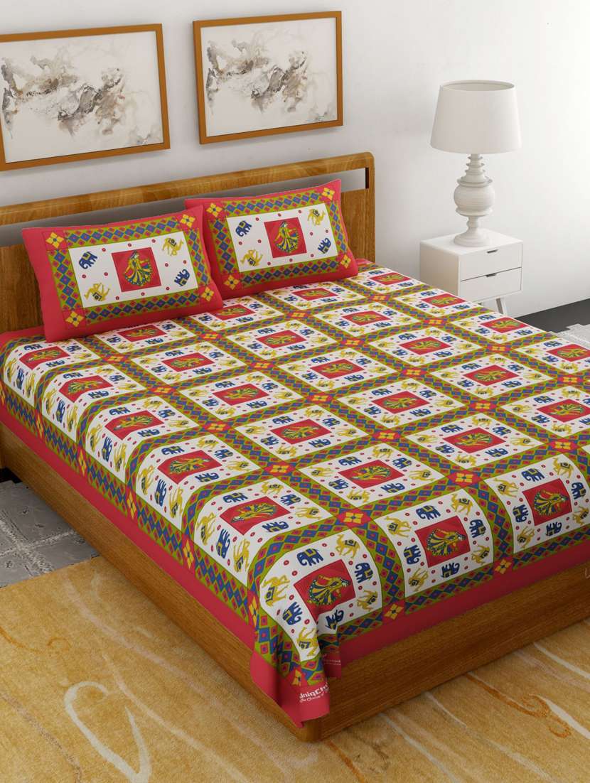 printed double bedsheet with 2 pillow cover