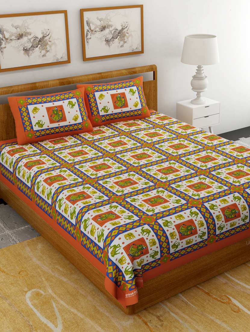 printed double bedsheet with 2 pillow cover