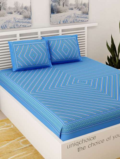 uniqchoice yellow color 100% cotton jaipuri traditonal double bedsheet with 2 pillow cover - 18655948 -  Standard Image - 0