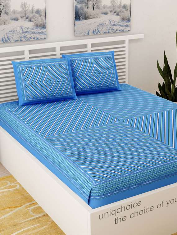 uniqchoice yellow color 100% cotton jaipuri traditonal double bedsheet with 2 pillow cover