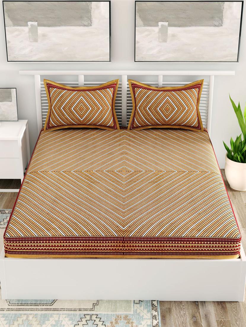 uniqchoice yellow color 100% cotton jaipuri traditonal double bedsheet with 2 pillow cover - 18655950 - Standard Image - 1