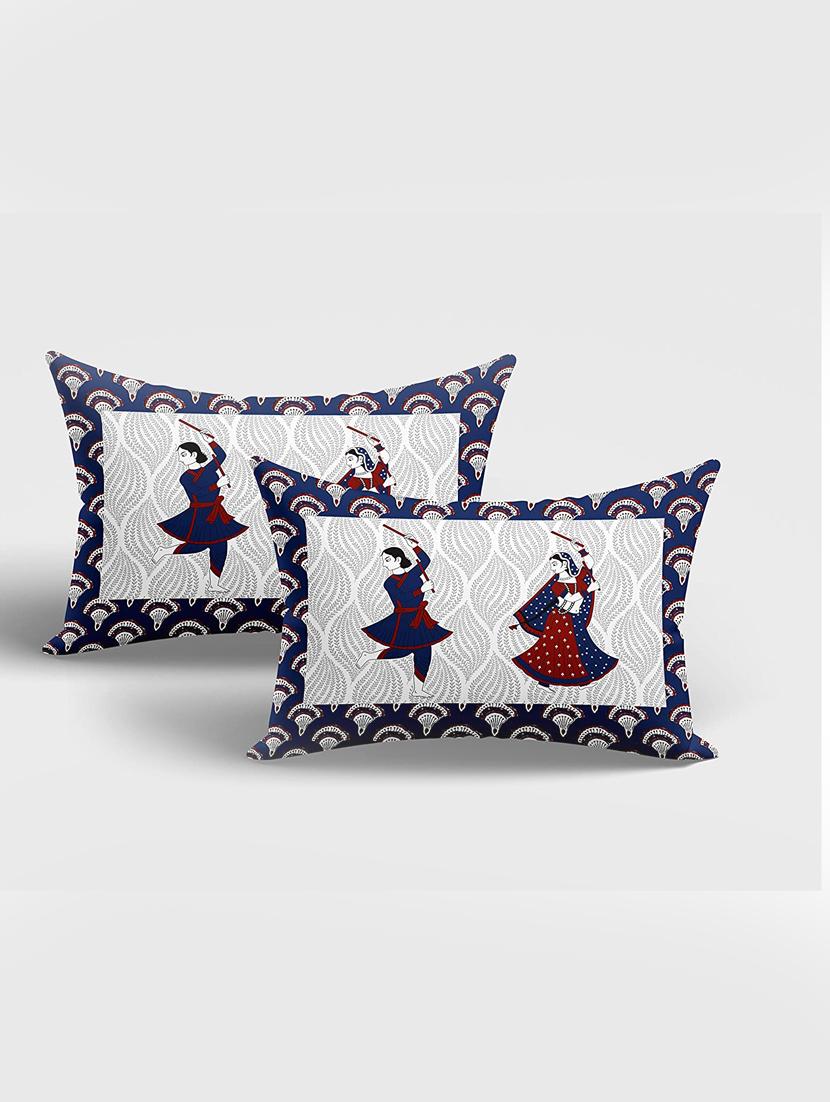 uniqchoice blue color 100% cotton jaipuri traditonal double bedsheet with 2 pillow cover - 18655956 -  Standard Image - 1