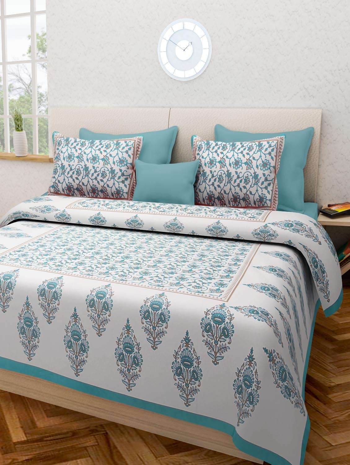 uniqchoice purple color 100% cotton jaipuri traditonal double bedsheet with 2 pillow cover