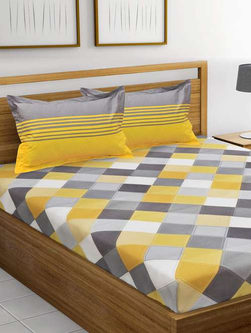 uniqchoice grey color 100% cotton jaipuri traditonal double bedsheet with 2 pillow cover - 18655980 -  Standard Image - 0