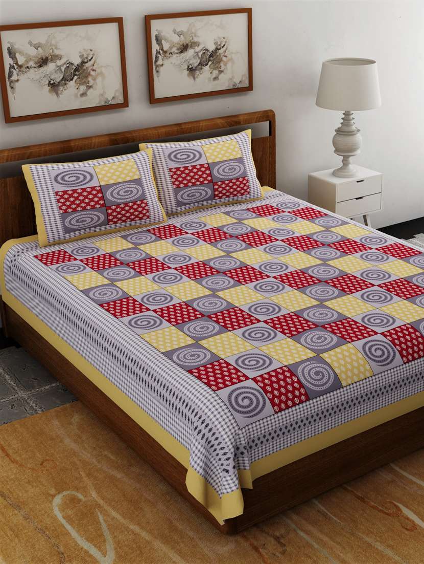 uniqchoice pink color 100% cotton jaipuri traditonal double bedsheet with 2 pillow cover