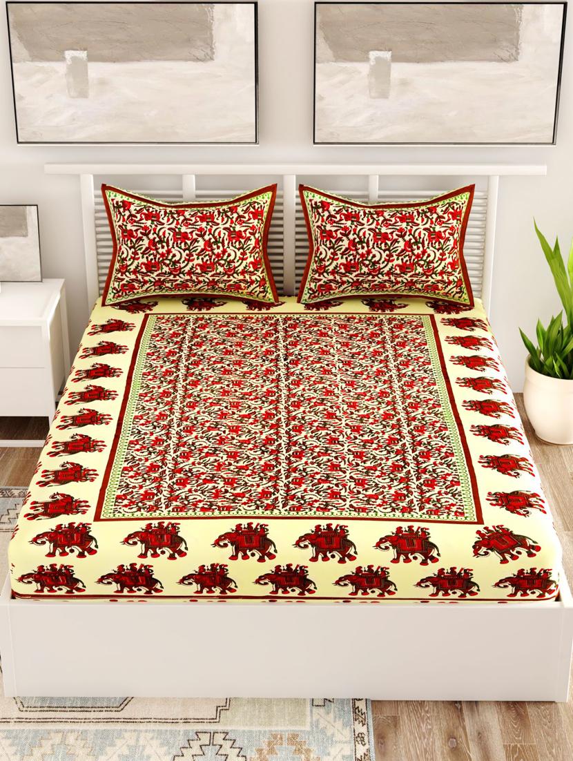 uniqchoice blue color 100% cotton jaipuri traditonal double bedsheet with 2 pillow cover - 18655994 - Standard Image - 1