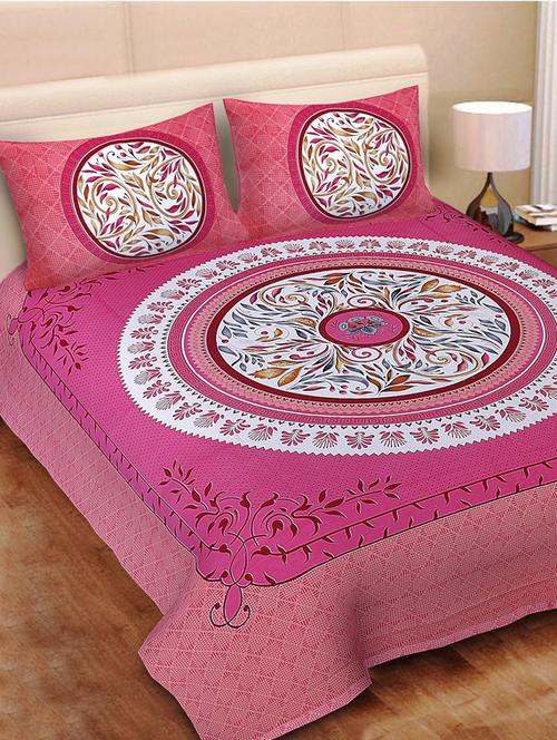 uniqchoice blue color 100% cotton jaipuri traditonal double bedsheet with 2 pillow cover - 18656012 - Standard Image - 0