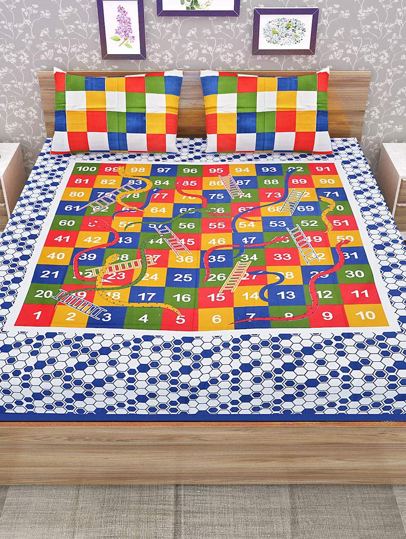 uniqchoice blue color 100% cotton jaipuri traditonal double bedsheet with 2 pillow cover - 18656013 -  Standard Image - 1