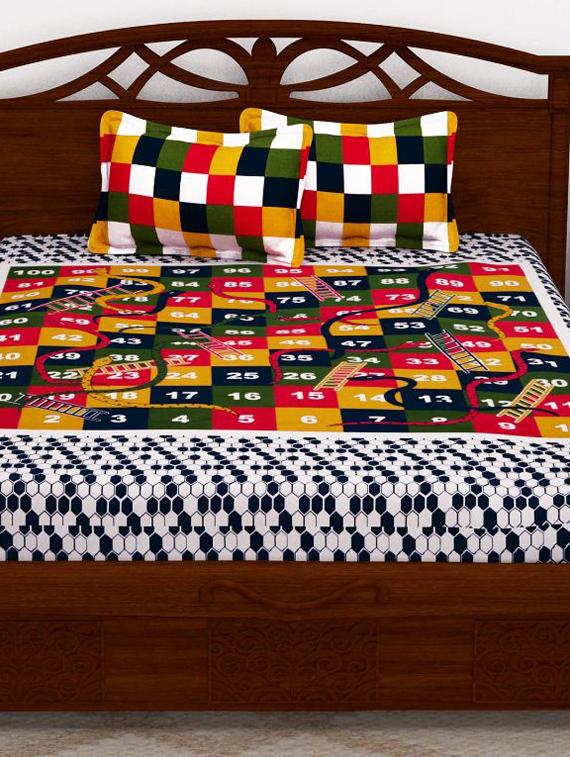 uniqchoice blue color 100% cotton jaipuri traditonal double bedsheet with 2 pillow cover - 18656015 -  Standard Image - 1