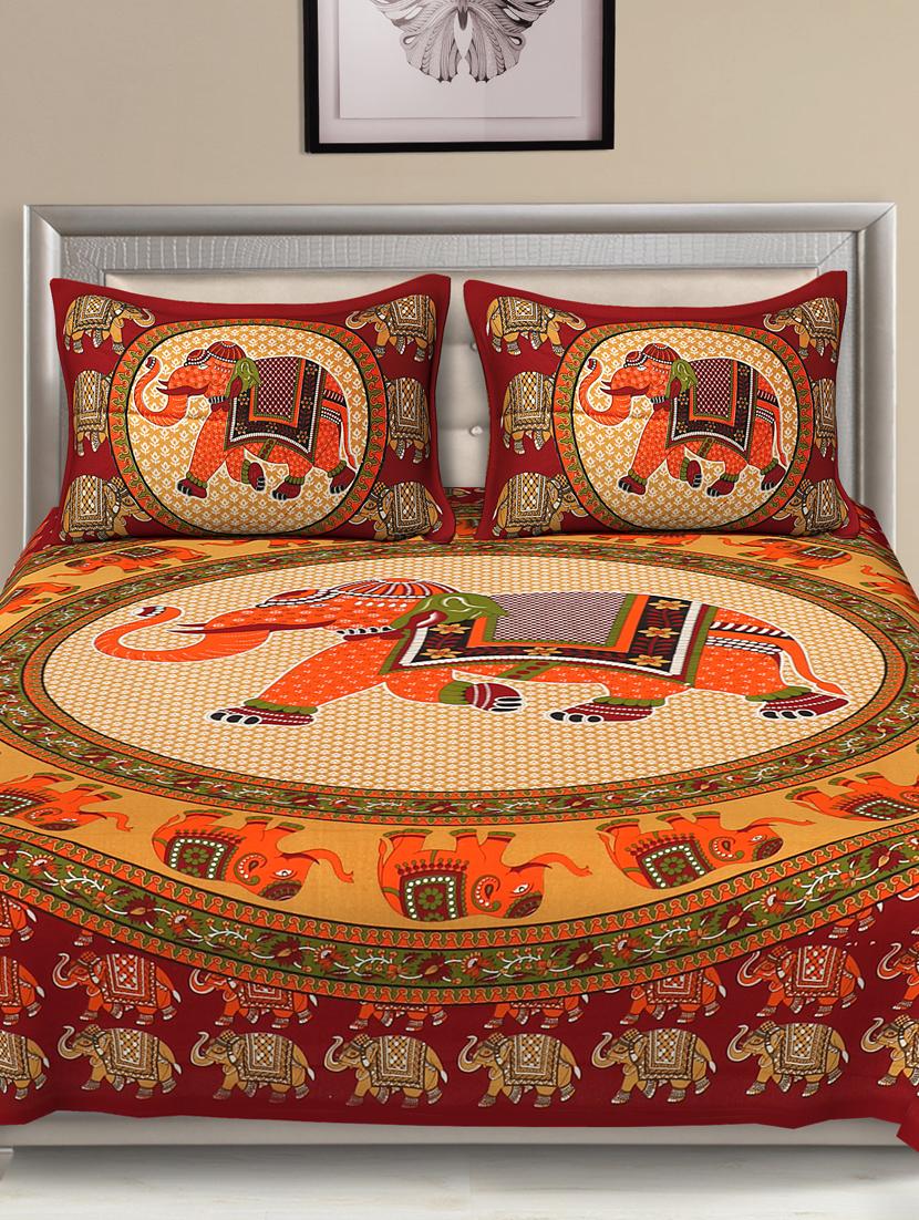 uniqchoice blue color 100% cotton jaipuri traditonal double bedsheet with 2 pillow cover - 18656018 -  Standard Image - 1