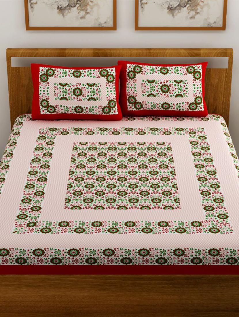 uniqchoice blue color 100% cotton jaipuri traditonal double bedsheet with 2 pillow cover - 18656050 -  Standard Image - 1