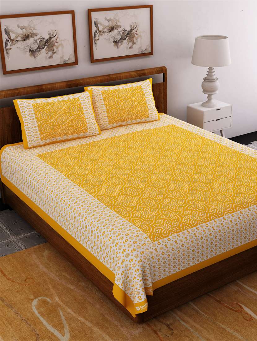 uniqchoice black color 100% cotton jaipuri traditonal double bedsheet with 2 pillow cover