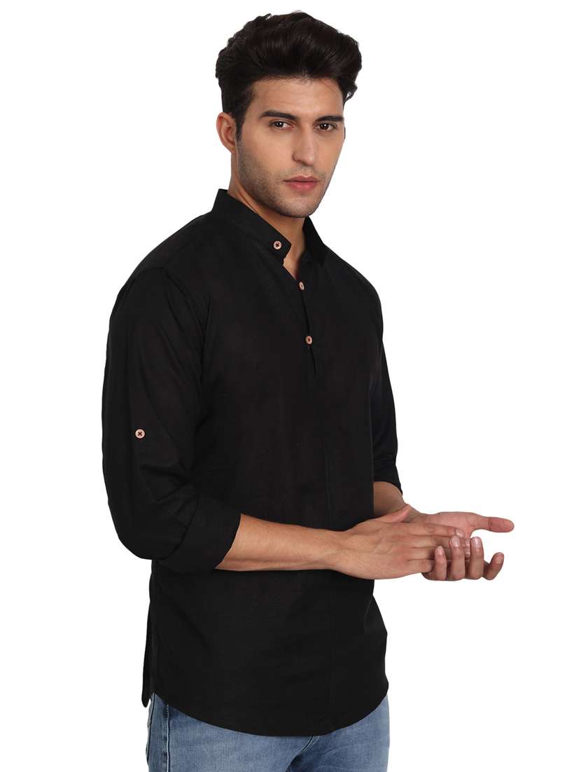 mandarin neck solid short kurta - 18656068 -  Standard Image - 1