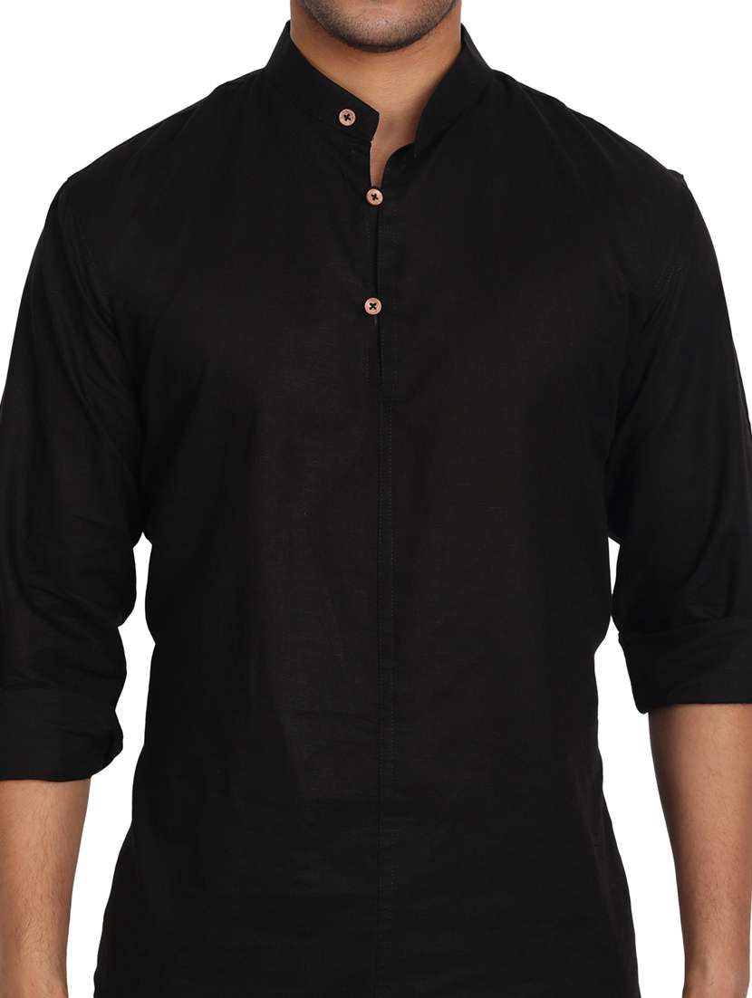 mandarin neck solid short kurta - 18656068 -  Standard Image - 4