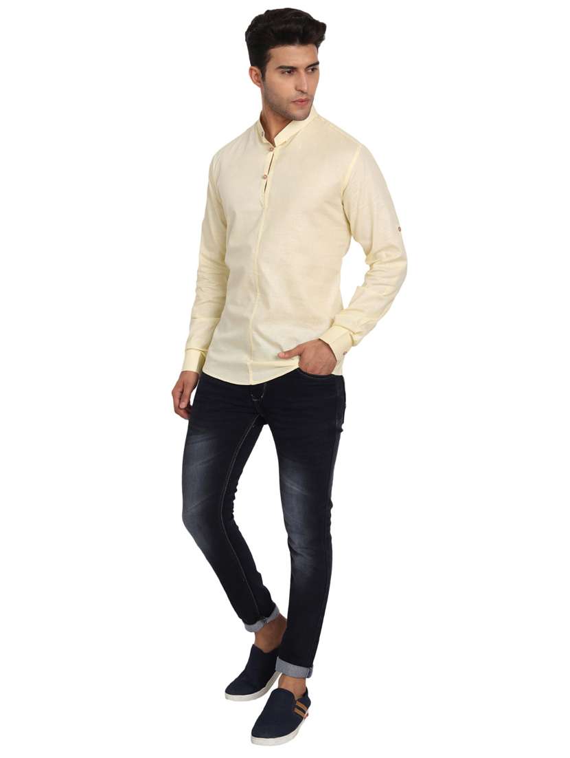 mandarin neck solid short kurta - 18656069 -  Standard Image - 4