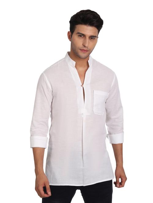 mandarin neck solid short kurta - 18656073 - Standard Image - 0