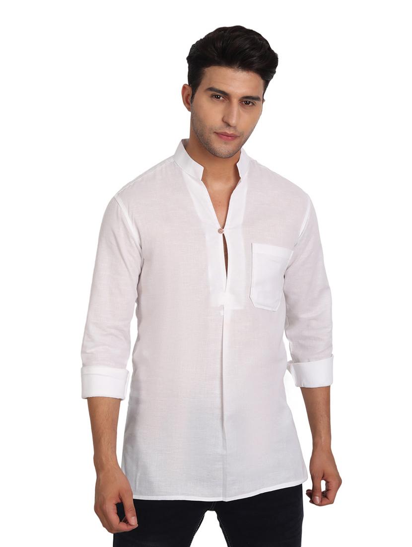 mandarin neck solid short kurta - 18656073 - Zoom Image - 0