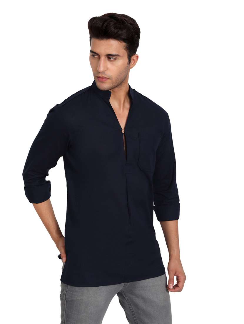 mandarin neck solid short kurta - 18656080 -  Standard Image - 1