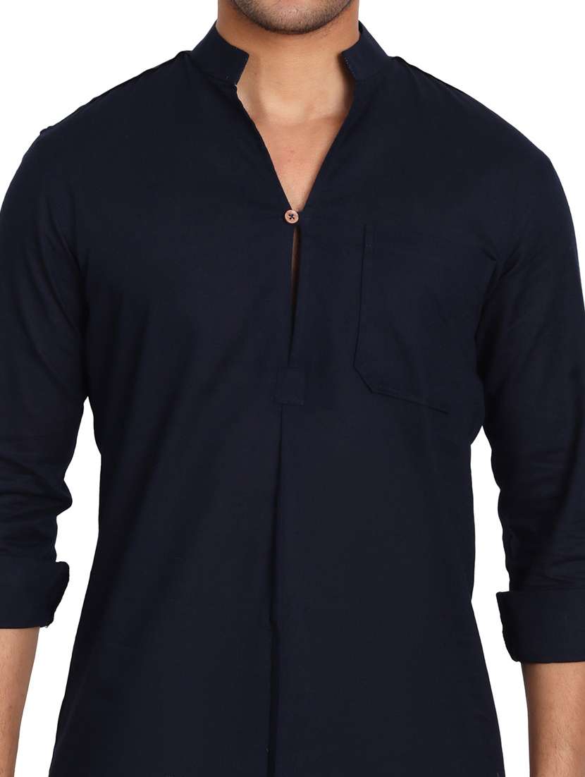 mandarin neck solid short kurta - 18656080 -  Standard Image - 4