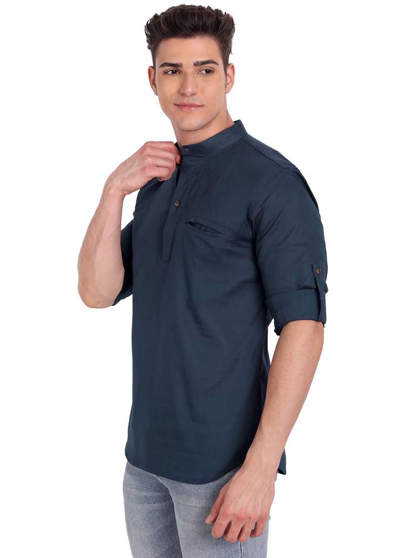 mandarin neck solid short kurta - 18656081 -  Standard Image - 1