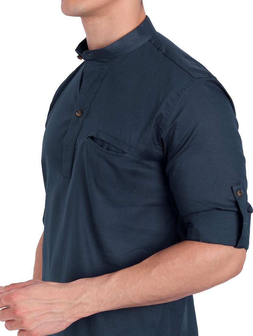mandarin neck solid short kurta - 18656081 -  Standard Image - 4