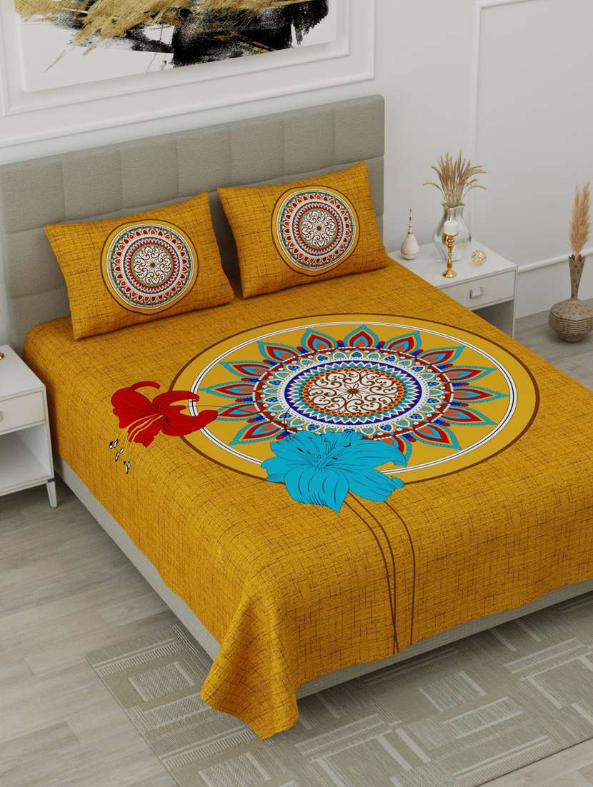 uniqchoice pink color 100% cotton jaipuri traditonal double bedsheet with 2 pillow cover