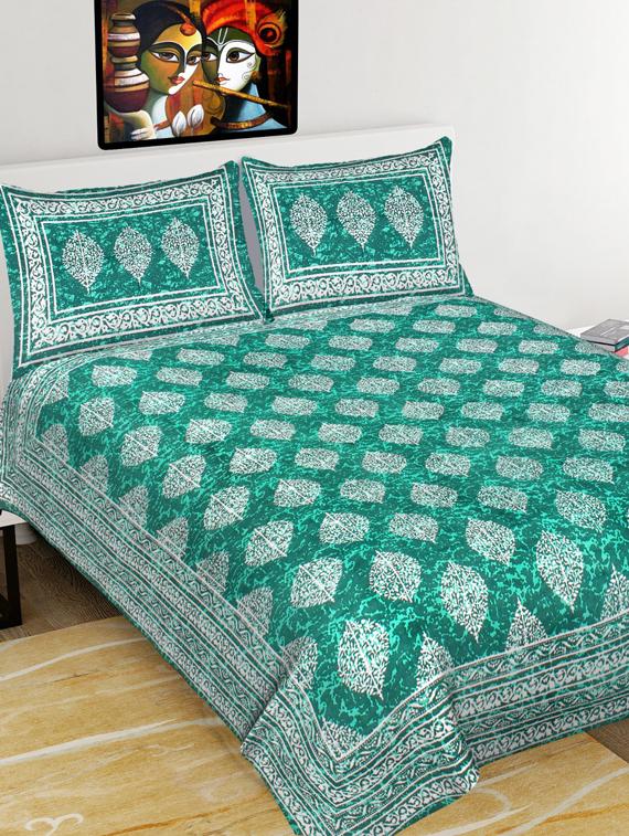 uniqchoice pink color 100% cotton jaipuri traditonal double bedsheet with 2 pillow cover - 18656159 -  Zoom Image - 0