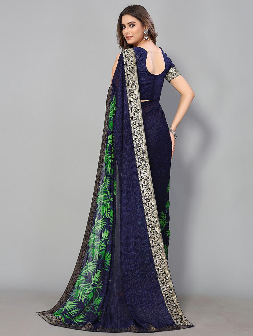 lace detailed printed saree with blouse - 18656413 - Standard Image - 1