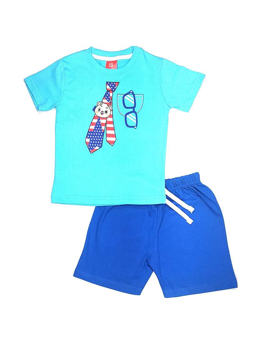 boys round neck printed shorts set 