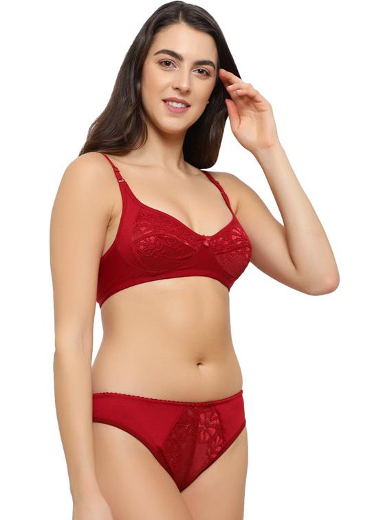 solid lace detailed bra and panty set - 18658525 - Standard Image - 1