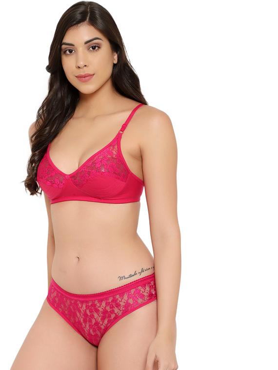 solid lace detailed bra and panty set - 18658527 - Standard Image - 1
