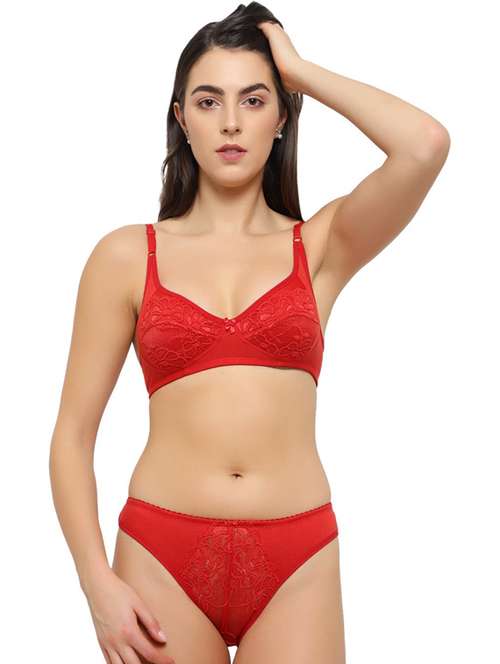 solid lace detailed bra and panty set - 18658537 -  Standard Image - 0