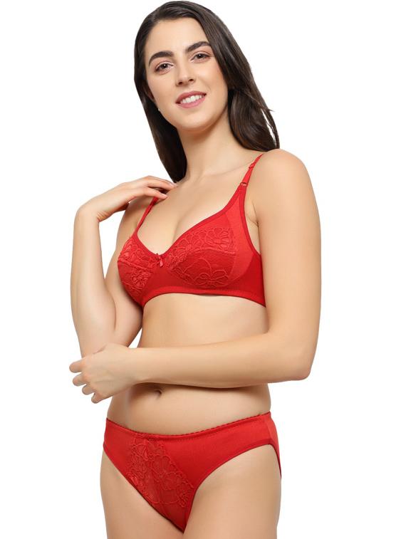 solid lace detailed bra and panty set - 18658537 - Standard Image - 1
