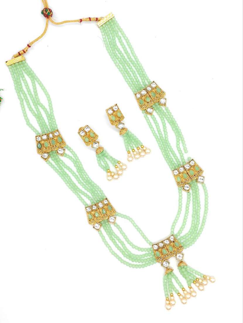  green multistring beaded bridal necklace earring set  - 18658876 -  Standard Image - 1
