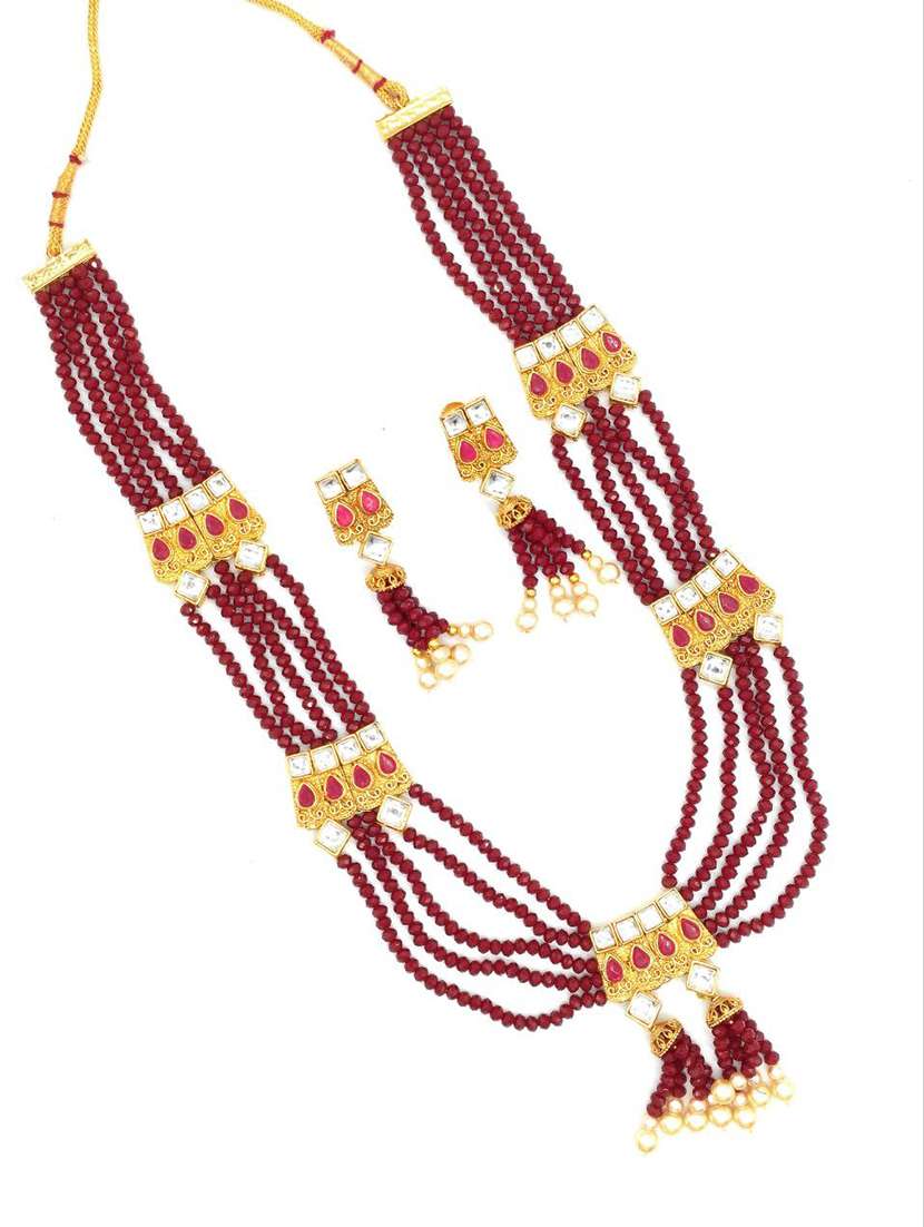  ruby multistring beaded bridal necklace earring set  - 18658877 -  Standard Image - 1