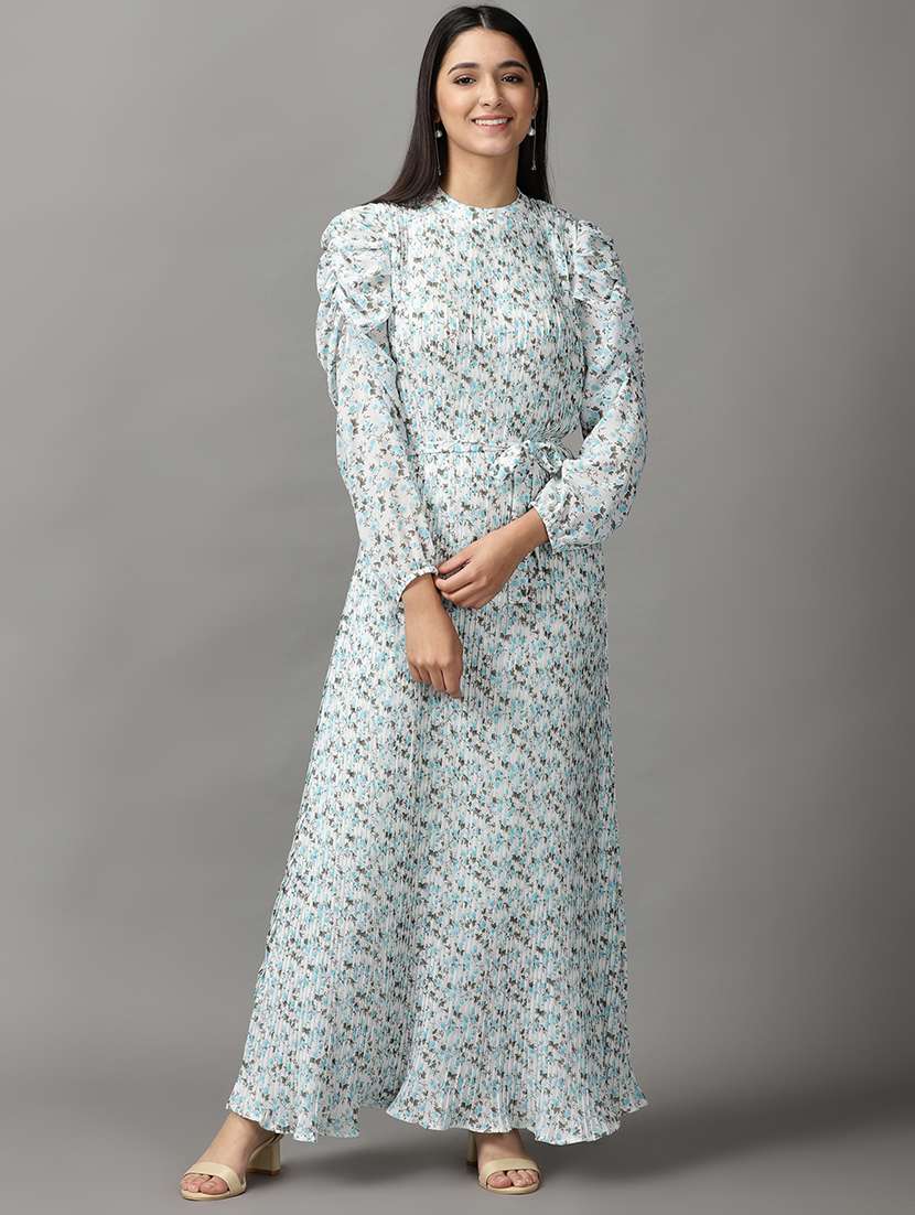 white printed fit & flare dress
