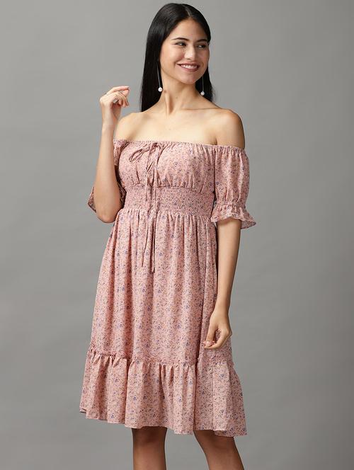 women printed off shoulder dress - 18658931 - Standard Image - 0