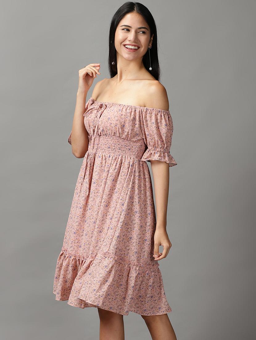 women printed off shoulder dress - 18658931 - Standard Image - 1