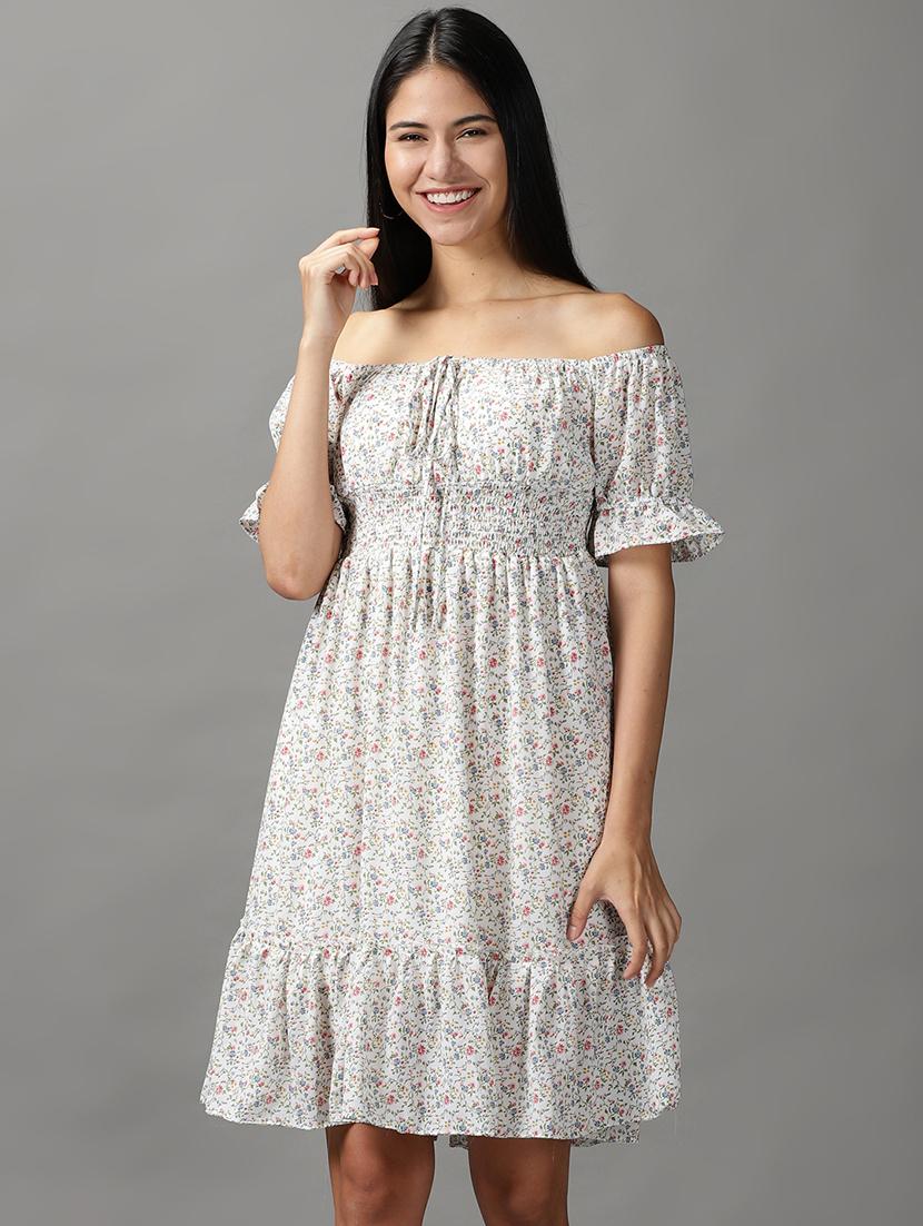 women printed off shoulder dress - 18658932 -  Zoom Image - 0