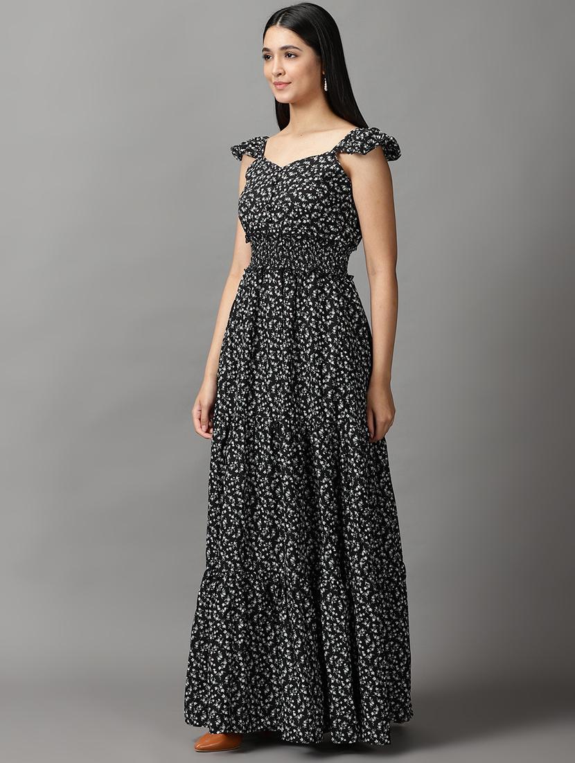 black printed fit & flare dress - 18658937 - Standard Image - 1