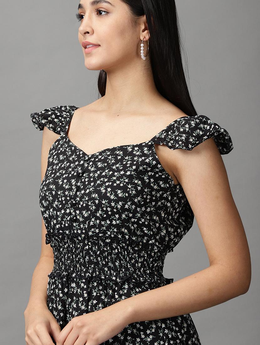 black printed fit & flare dress - 18658937 - Standard Image - 4