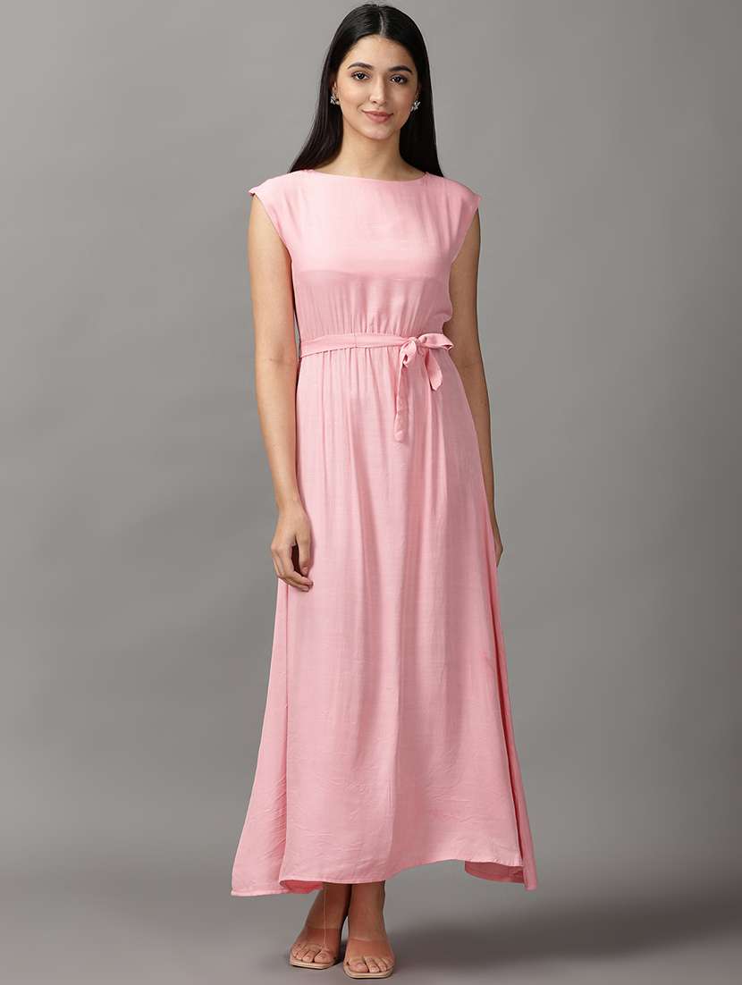 women's belted solid dress
