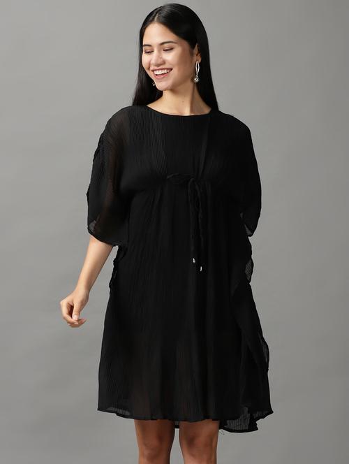 black solid fit & flare dress - 18659138 - Standard Image - 0