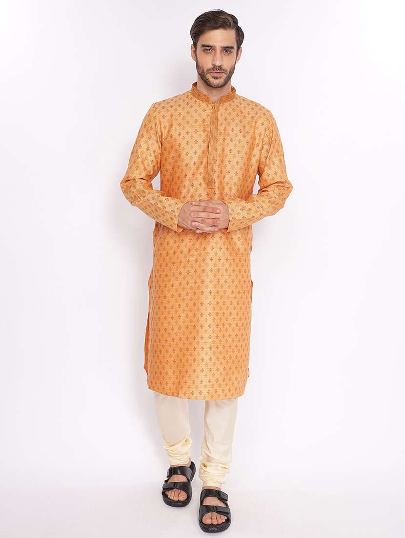 mandarin neck self designed long kurta