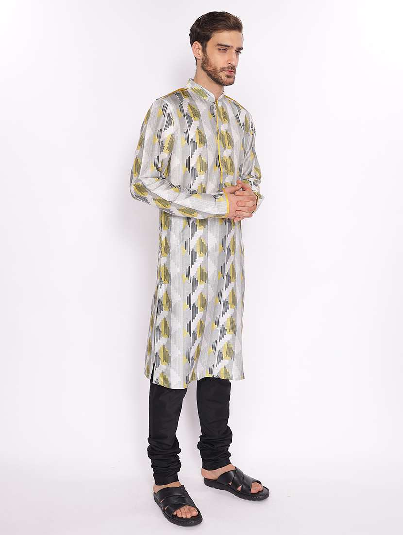 men printed mandarin neck long kurta - 18677924 -  Standard Image - 1